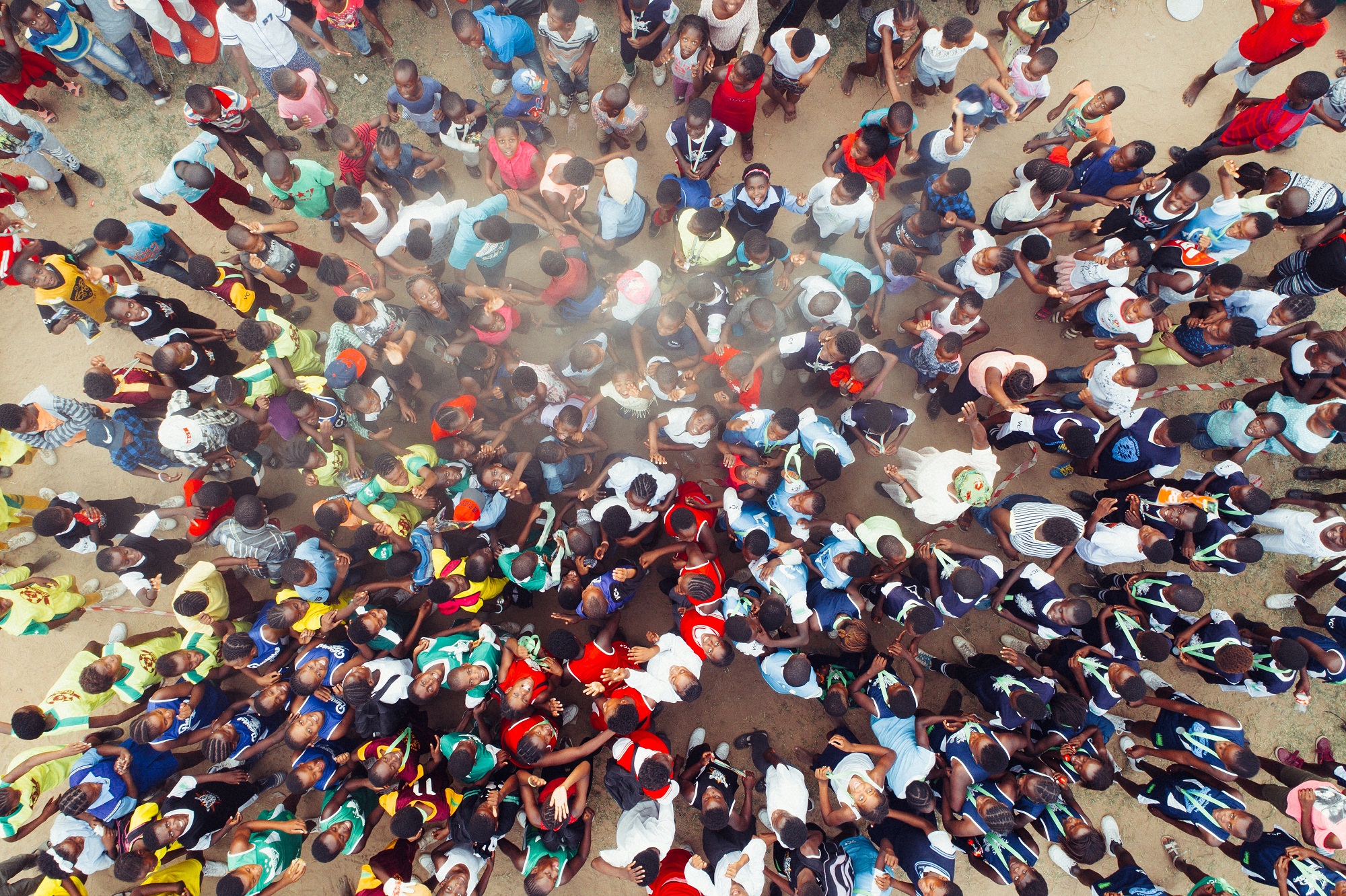aerial view of many youth